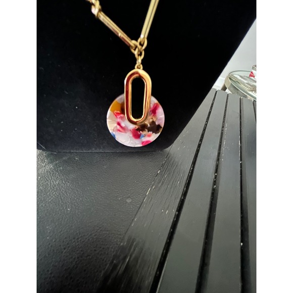 Talbots Jewelry - Talbots Gold Tone Paperclip Link Necklace Multi Color Resin Disc Pendant Toggle